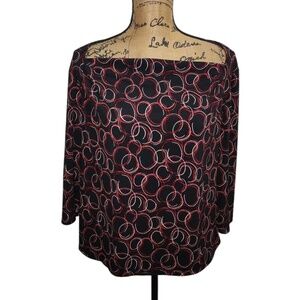 George Circle Print Blouse Long Sleeve Stretch Top Black Red White XL